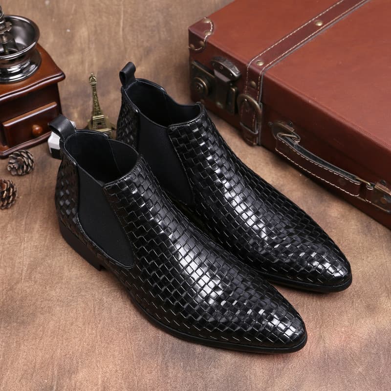 Chelsea botas masculinas dedo do pé apontado sapatos de tecido masculino couro genuíno Martin botas de couro curto 2025