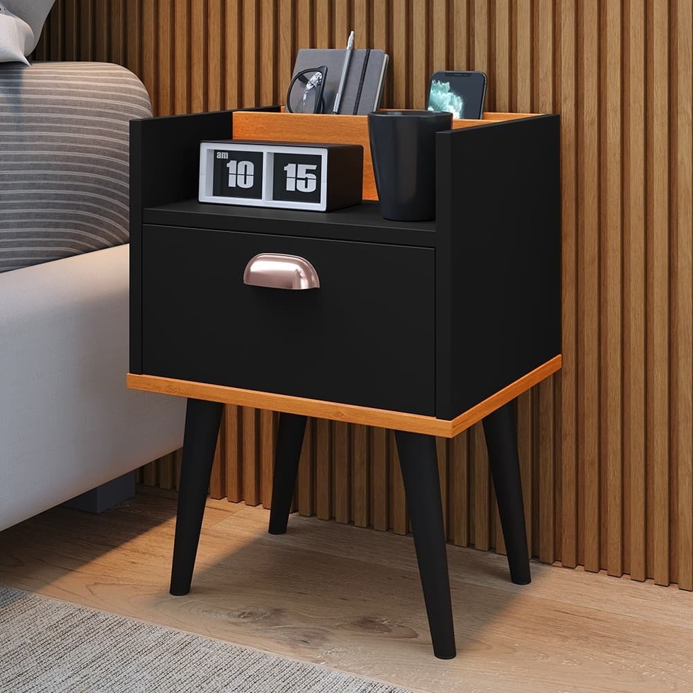 Mesa Lateral De Apoio Milena Pés Palito Retro Criado Mudo