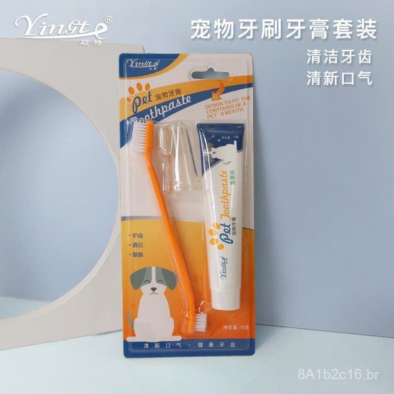 Conjunto de escova de dentes e pasta de dentes para gatos e cães, escova de dentes para cuidados orais de animais de est