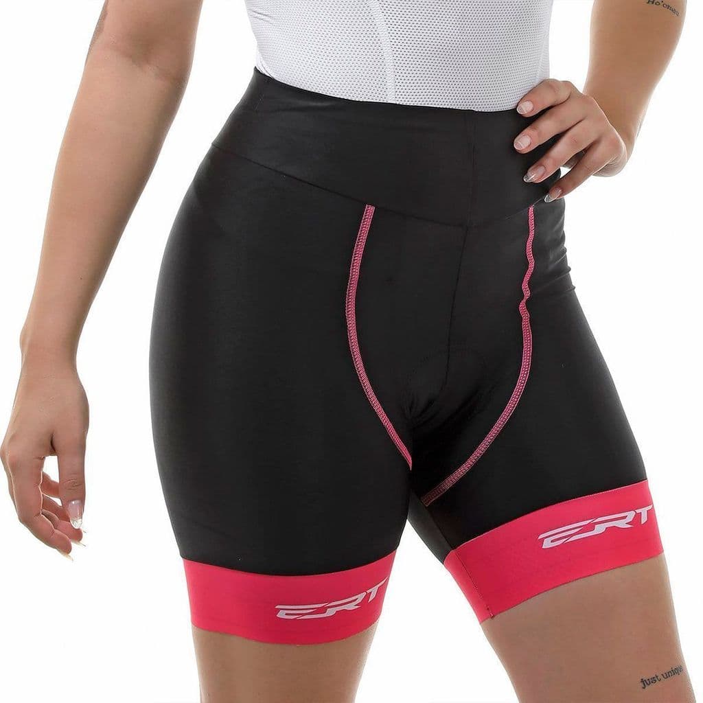 Bermuda de Ciclismo ERT Gel Feminina Preta e Rosa