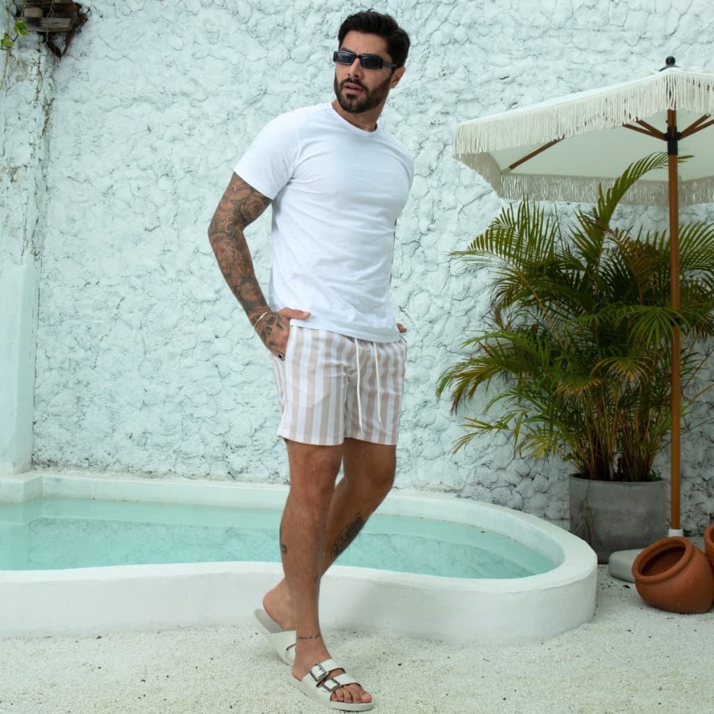 Shorts Linho com Listras Masculino