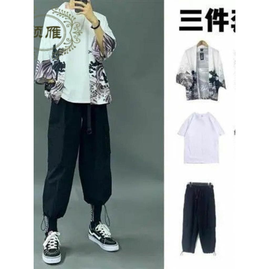 Juventude Hanfu masculino exterior protetor solar roupas terno Casual um conjunto verão estilo antigo bonito solto Robe