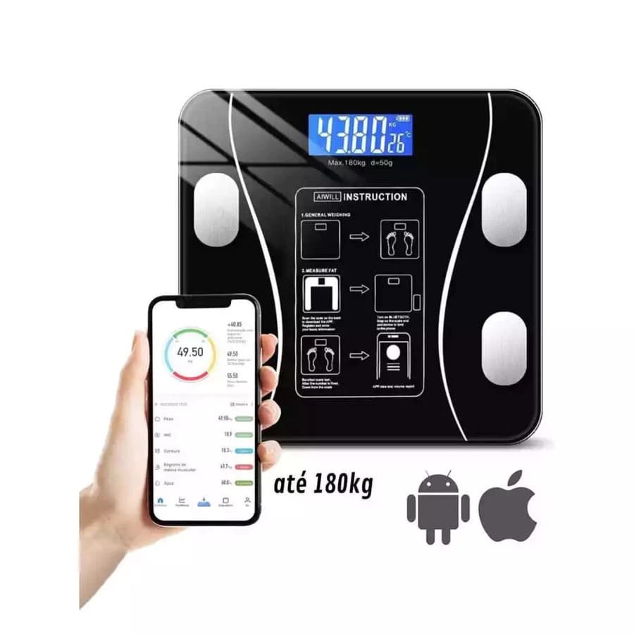 Balança Digital Medidora Corporal Bioimpedância até 180kg Monitoramento de peso