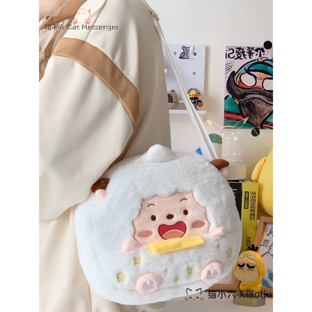 Ins raro estranho bonito saco de pelúcia preguiçoso peludo bolsa de ombro dos desenhos animados menina macio bonito saco