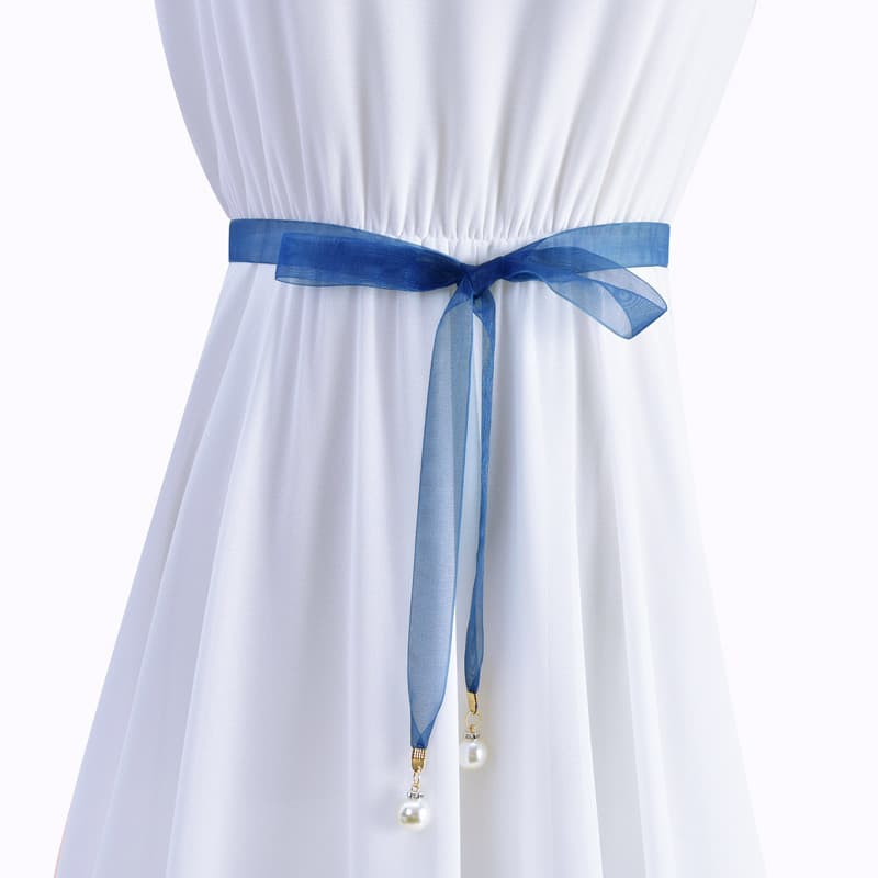 All-Match transparente atado cinto senhoras doce fino cinto Bowknot decoração cintura corrente pérola fita com saia