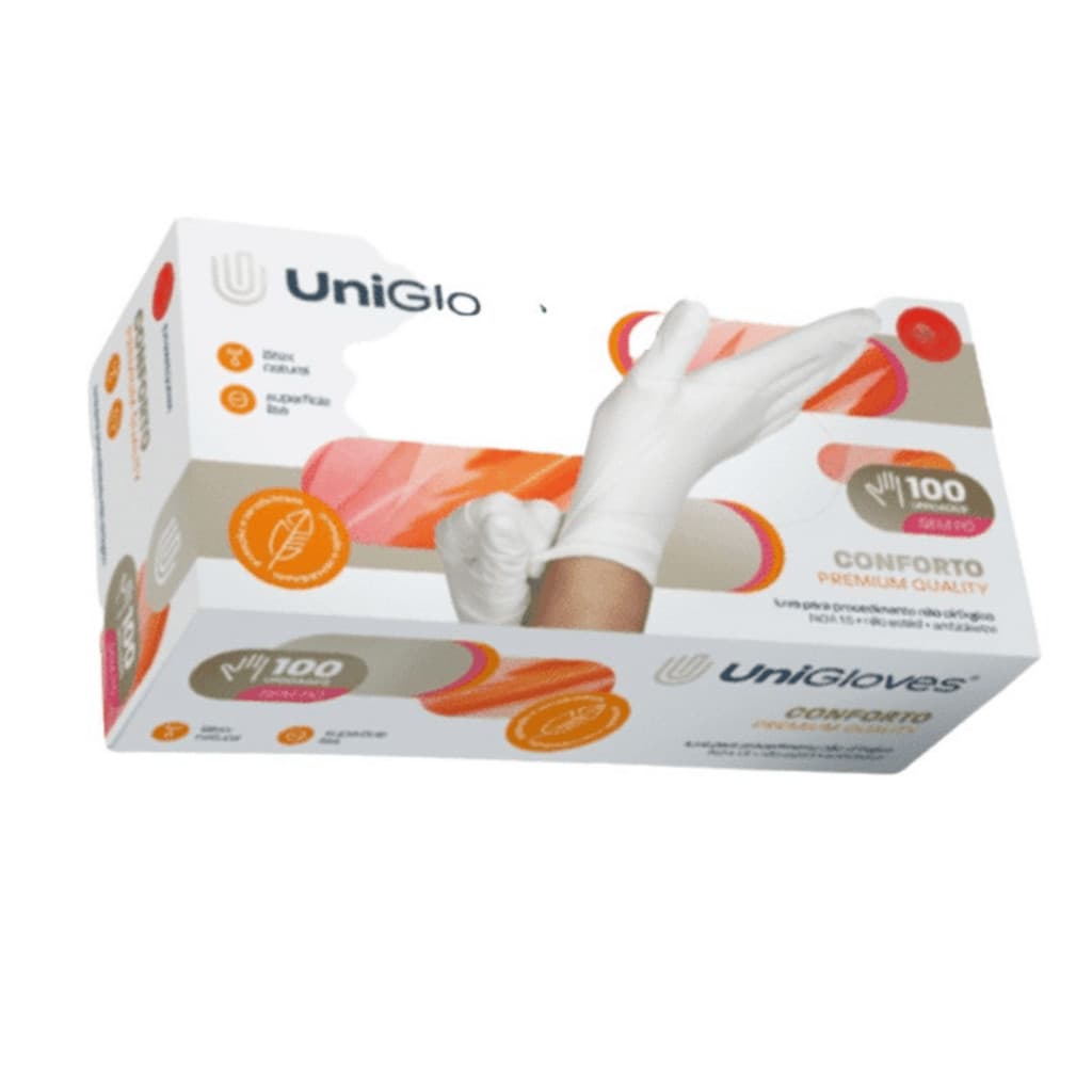 Luva Procedimento Látex Sem Pó Confort Unigloves 100un - Hipoalergênica Alta Elasticidade para Odont