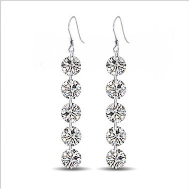Brincos longos, joias de prata banhadas a cobre, brincos de zircônia para mulheres, brincos com 5 diamantes, estilo core