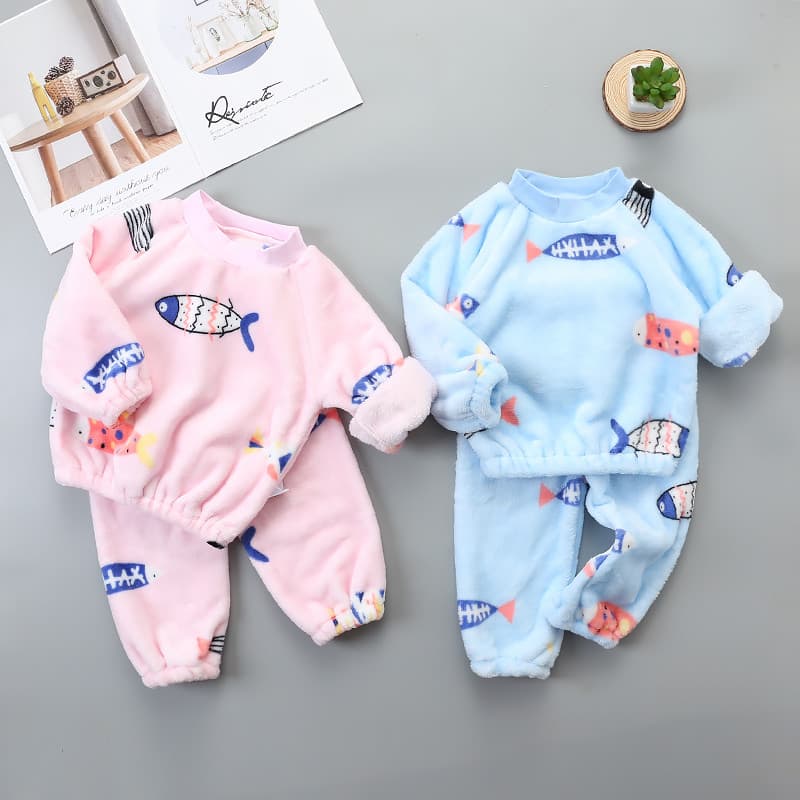 Outono inverno pijamas infantis Homewear terno meninos flanela terno de duas peças pijamas para meninas de manga comprid