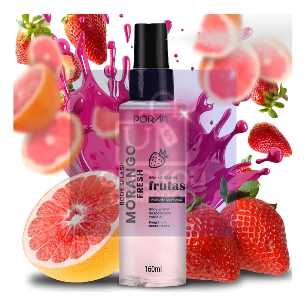 Body Splash Morango Fresh Poran Perfume Feminino Corporal 160ml Frutado Tangerina