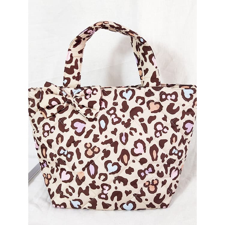 Senhoras japonesas bolsa Casual acolchoado engrossado sacola arco leopardo impressão bolsa de grande capacidade