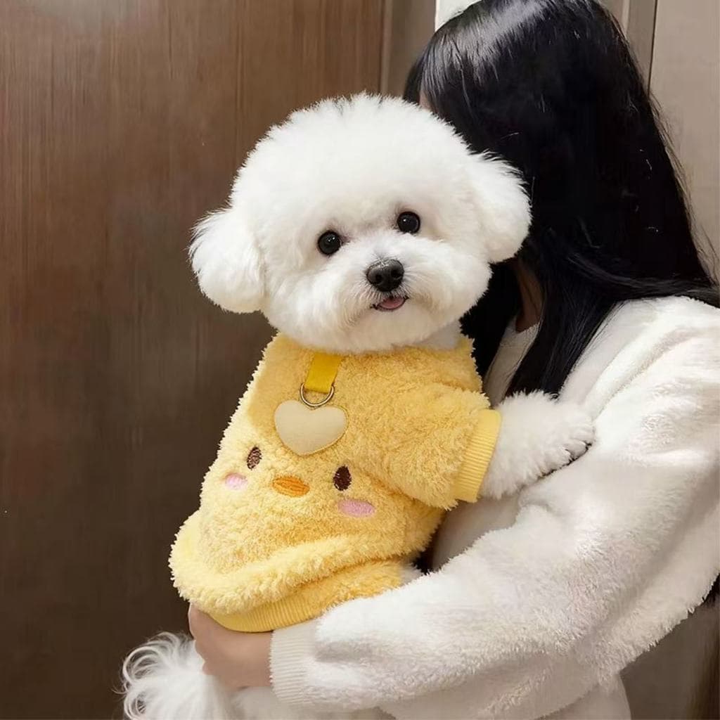 Roupa Pet Inverno Cachorro Pequeno Macacão Pelúcia Fofinho Urso Patinho Elefante com Argola Guia Quente Confortável