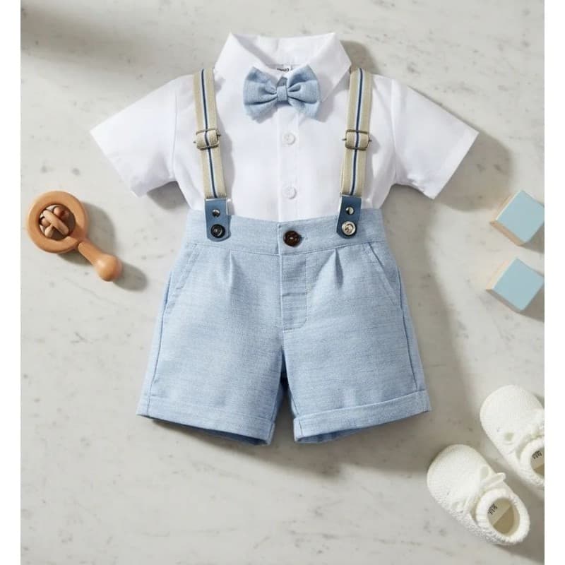 Conjunto Social Infantil Curto Suspensório E Gravata Borboleta Azul