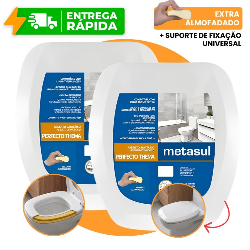Assento Sanitário Almofadado Perfecto Thema Incepa Retangular 1.6gpf/6lpf Quadrado Tampa Vaso
