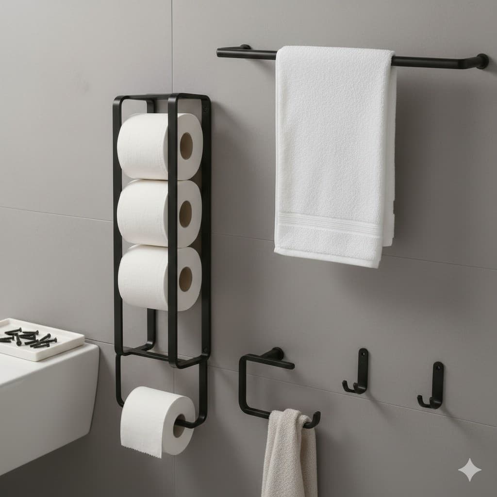 Kit Banheiro Completo Peças Metal Suportes Porta Toalhas e Acessórios Banho Suporte Papel Higiênico Suporte Botijao Gas