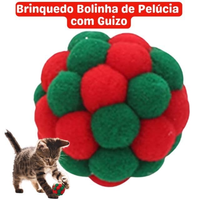 Brinquedo para Gatos Bolinha de Pelúcia com Guizo Colorida