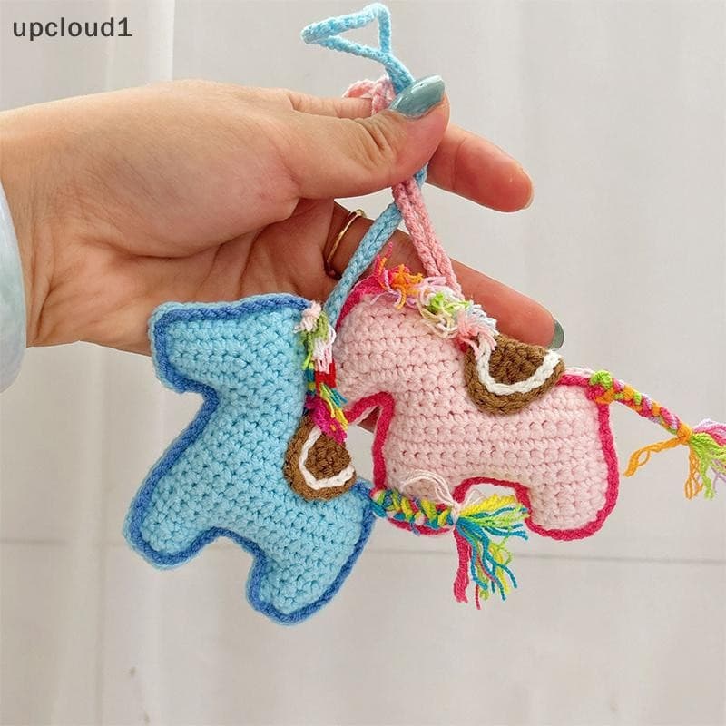 [upcloud1] Criativo Dos Desenhos Animados Lã Crochê Bonito Pequeno Cavalo Chaveiro Pingente Tecido Pônei Saco Ornamento
