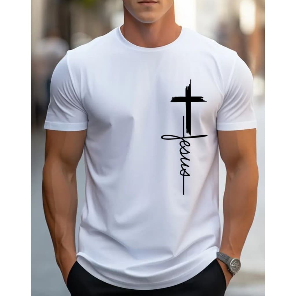 Camiseta T-shirt Masculina Estampada Casual Moderna Algodão 100% Estilo Religioso Jesus