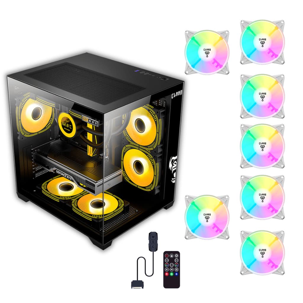 Gabinete Gamer Rodan 7 Fans ARGB Brancas Controladora Clanm