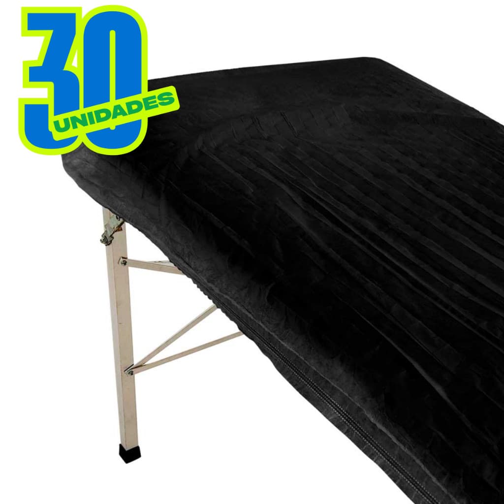 LENÇOL DESCARTÁVEL SANFONADO PRETO P/ MACA C/ ELASTICO 2m x 90cm - 30 UNIDADES