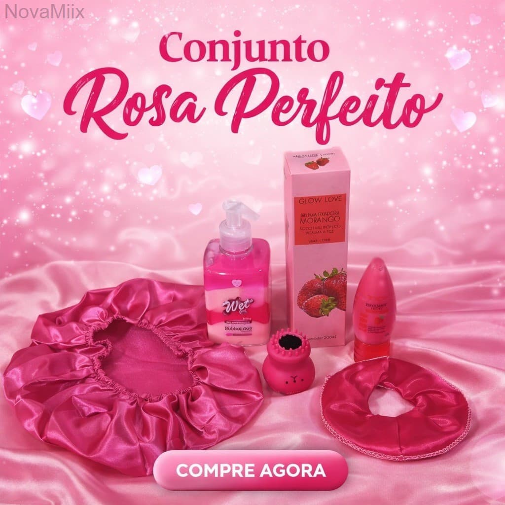 Kit Rosa Completo c/ Touca + Gel Virilha + Bruma + Esfoliante + Xuxinha + esponja polvo356U