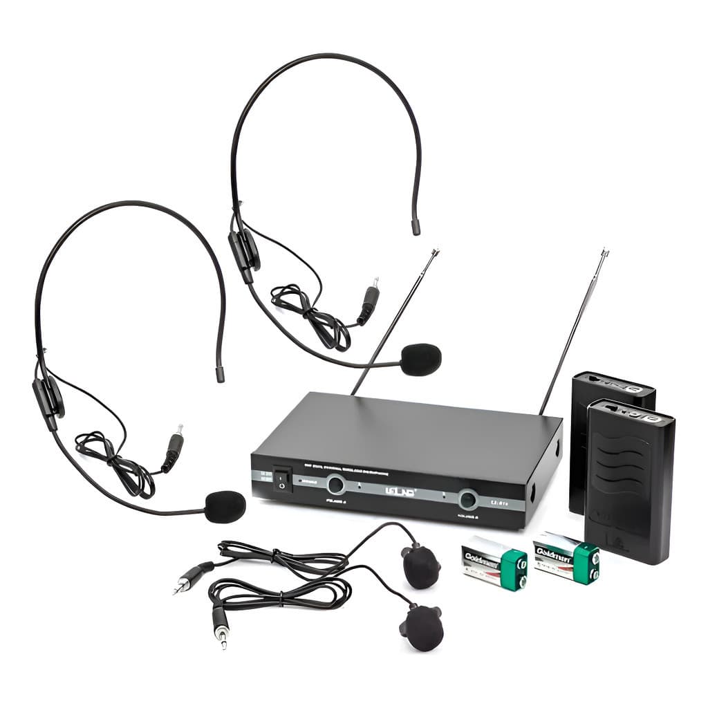 Kit Microfone Vhf Sem Fio Auricular Cabeça Headset Lapela