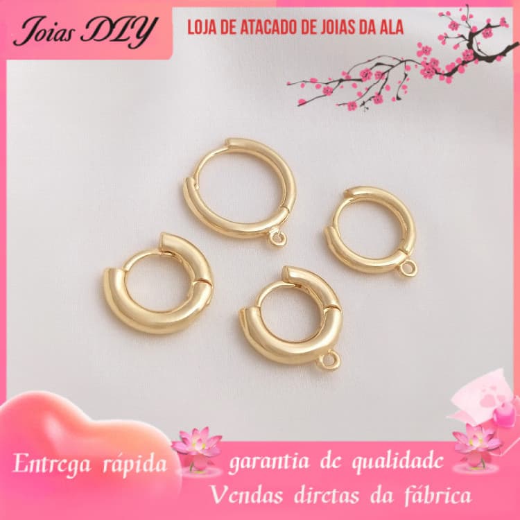 Brincos redondos banhados a ouro 14K com preservação de cor e anéis pendurados, fivelas de orelha, brincos feitos à mão