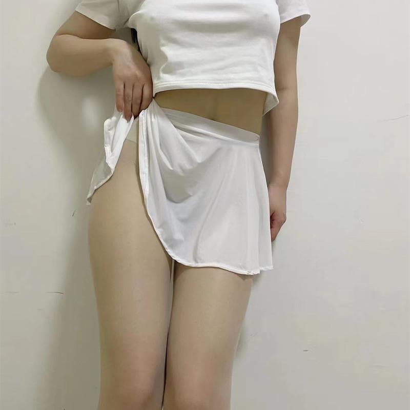 Saia plissada meio comprimento saia elástica ligeiramente transparente dança saia de fundo sem forro camisola a linha sa