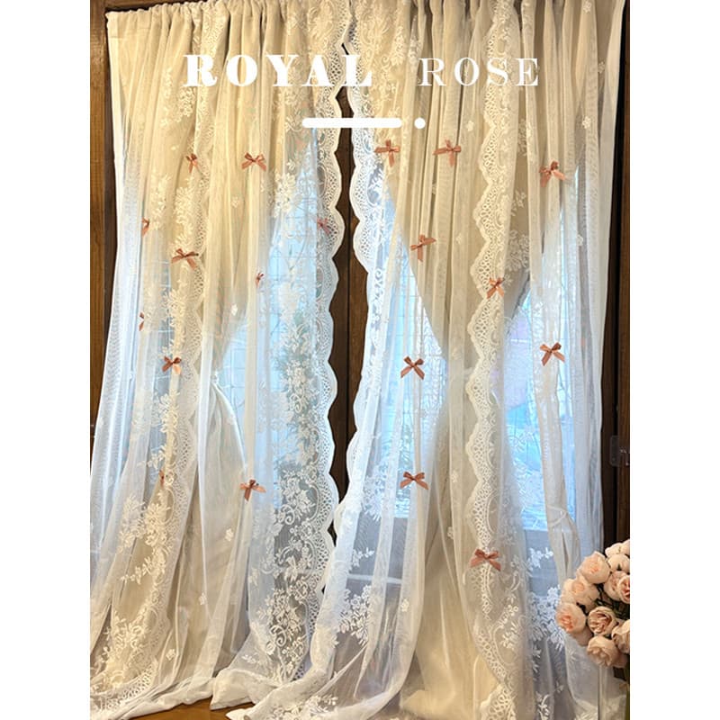 cortina de renda Estil princesa Pastoral Bolsa Francesa de gaze dupla Blackout fantasia arco Qarto Bay Jaela po