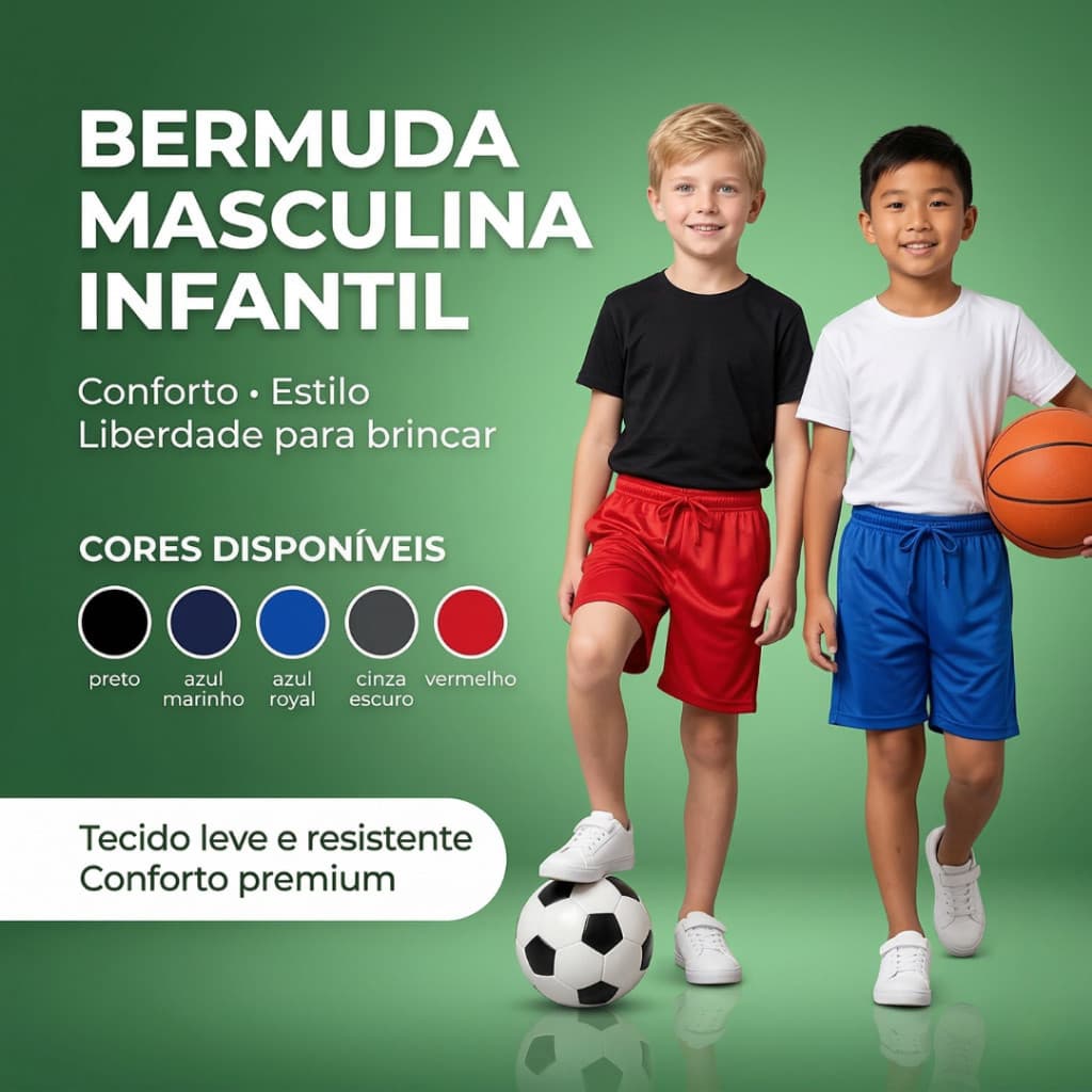 Bermuda Infantil Menino Kit 3 Peças Colégio Esporte Escolar