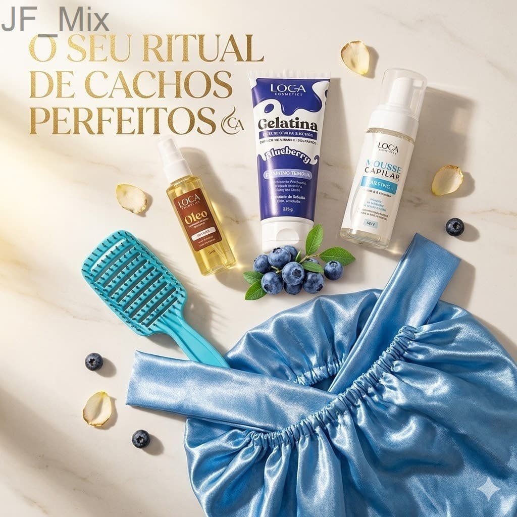 Kit Capilar Completo c/ Escova Hexa + Óleo Loca + Gelatina Blueberry + Mousse + Touca + FaixaM3W3