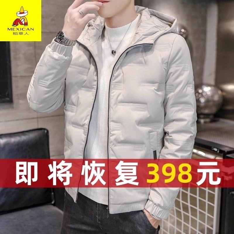 Espantalho genuíno para baixo jaqueta masculina 2025 novo estilo inverno com capuz leve quente curto jaqueta de algodão