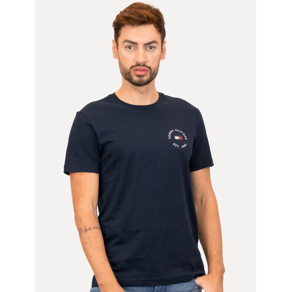 Camiseta Tommy Hilfiger Original Masculina Roundle Logo Chest Azul Marinho
