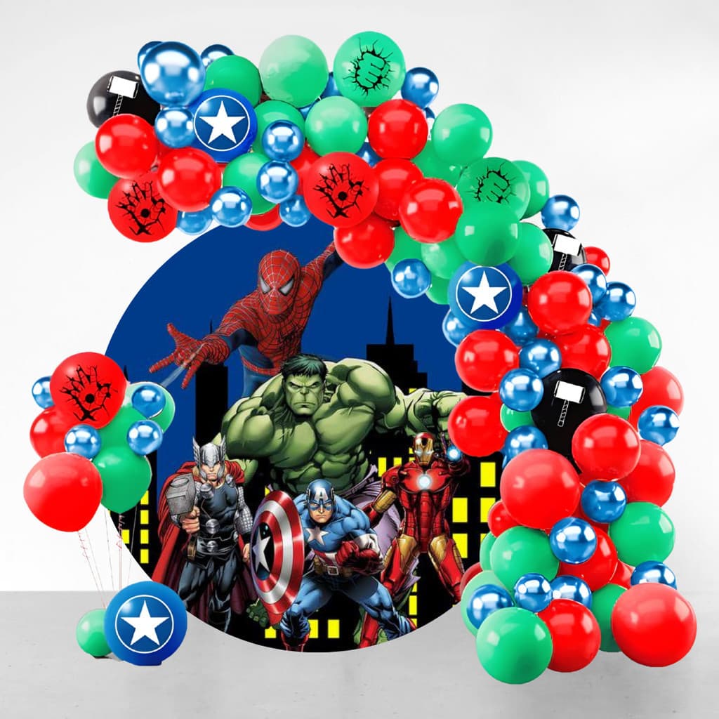 Kit Festa 150 Balões Vingadores + Fita Arco Super Heróis - Balão Bexiga Liso/Cromado Para Aniversários