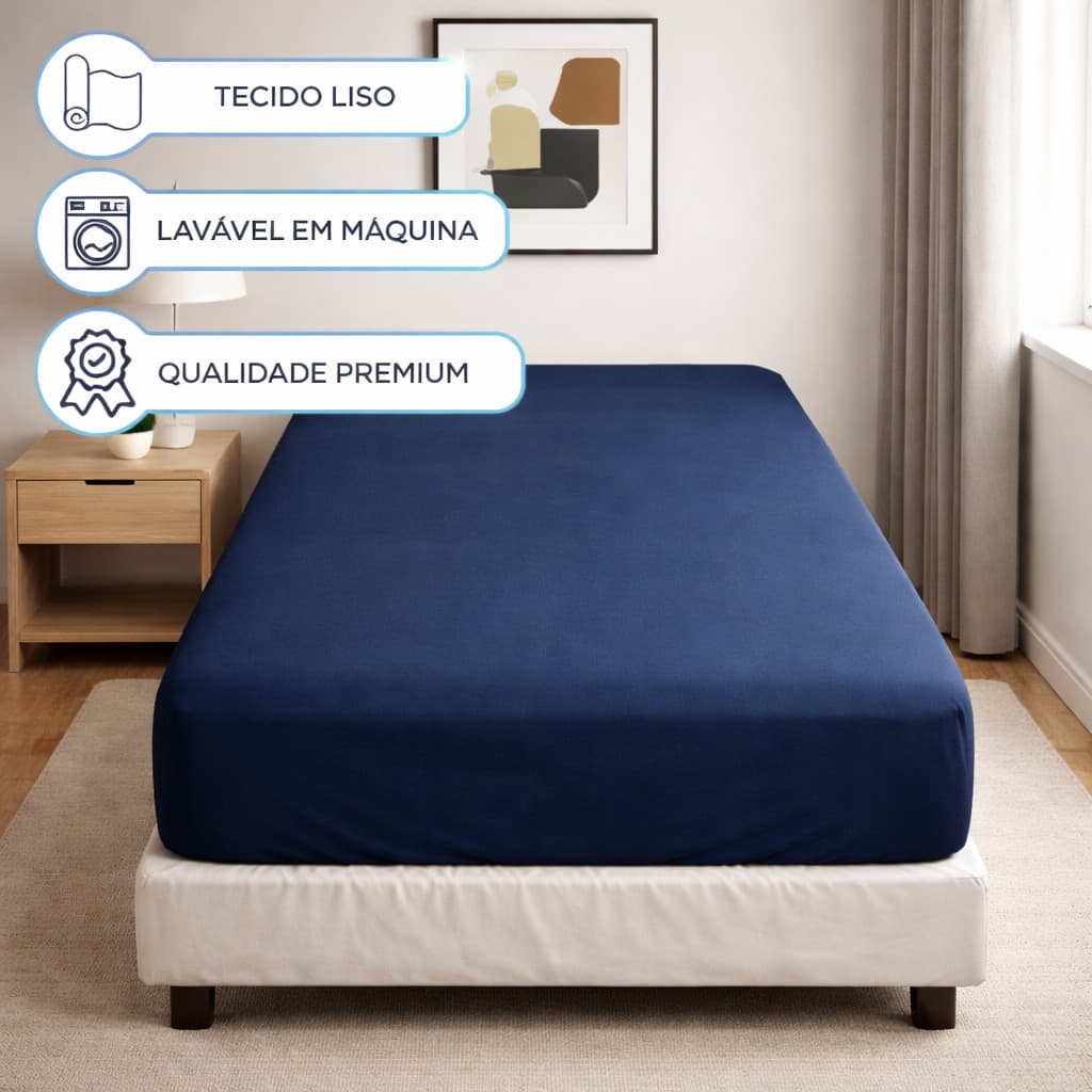 Lençol Solteiro Com Elástico Premium Percal 400 Fios