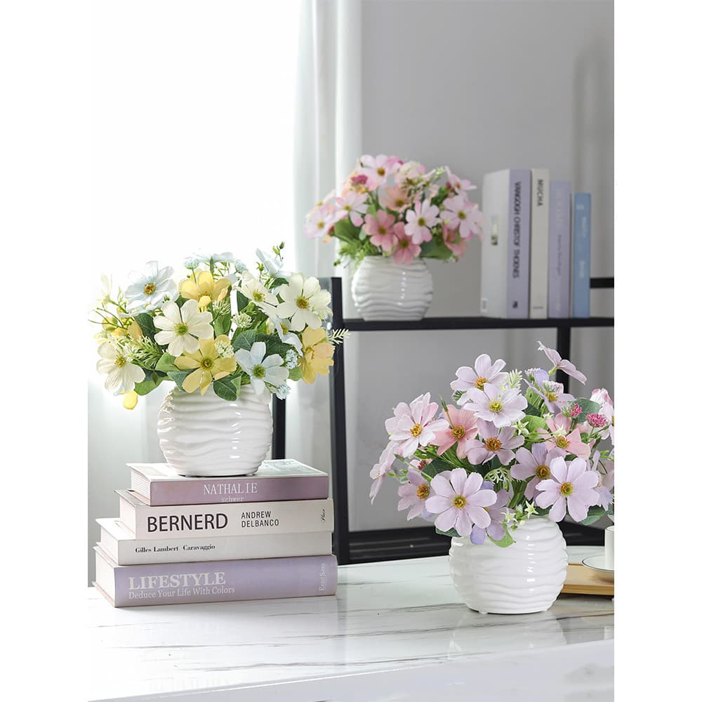 Simulação Cosmos vaso de plantas flor falsa decoração de sala de estar simulação de mesa flor mesa decoração de flores F