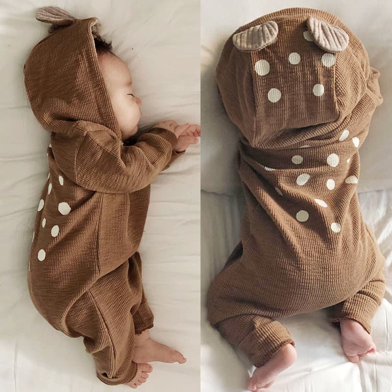 Macacão de bebê outono inverno puro algodão veados com capuz macacão bebê recém-nascido roupas para casa manga longa Sup