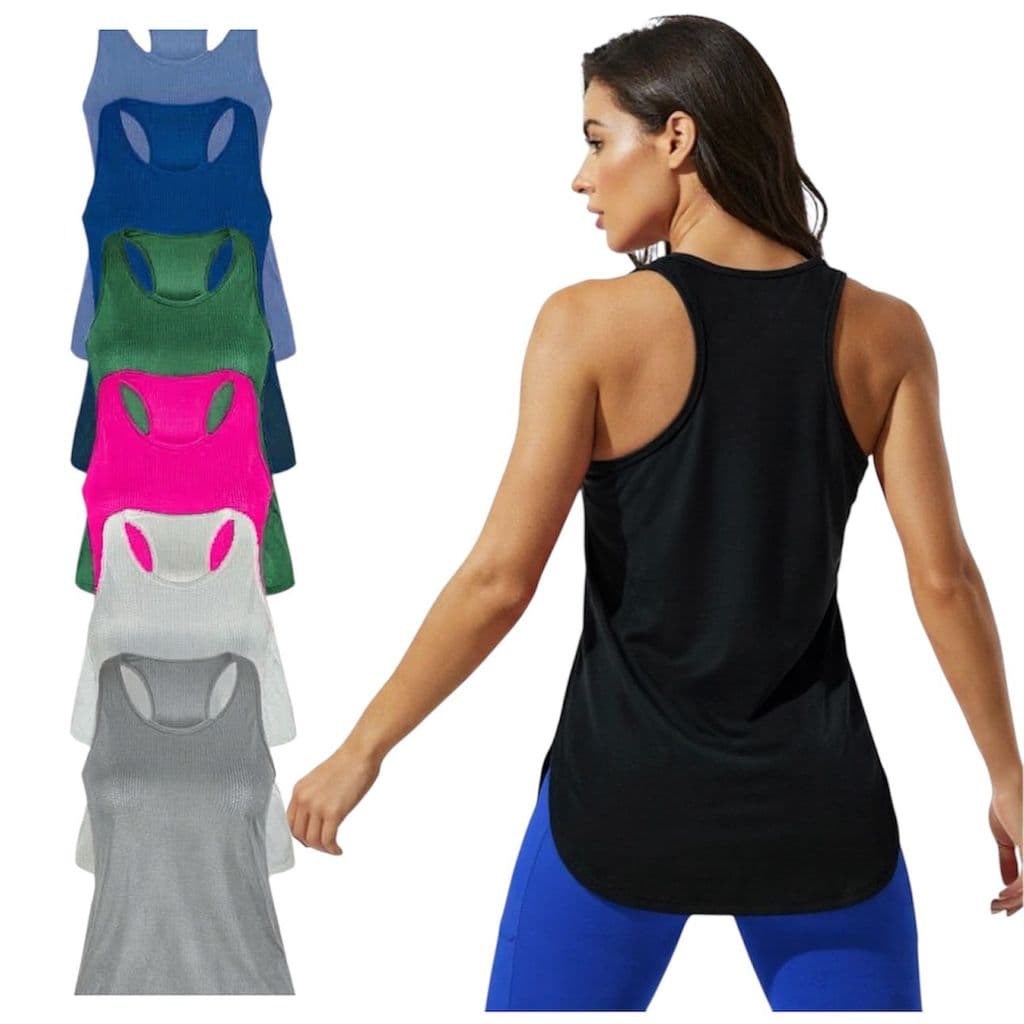 Kit 3, 5 e 8 Blusas Tapa Bumbum Feminino Regata Academia Camiseta Dry Fit Furadinha Sem Bainha Com Corte A Laser