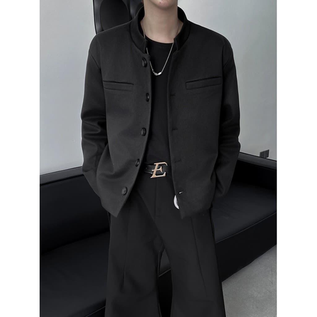 Novo estilo chinês gola alta terno masculino almofadas de ombro curto jaqueta montanha média primavera outono solto na m