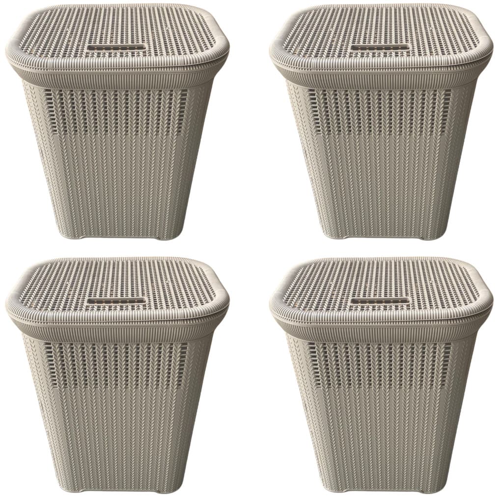 Kit 4 Cesto Telado Rattan 50 Litros Com Tampa Premium