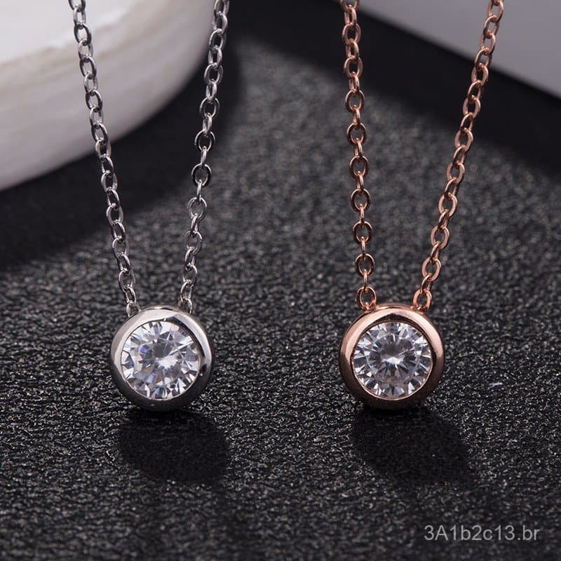 Colar de prata 925 com um único diamante, corrente de clavícula estilo coreano e japonês para mulheres, pingente simples