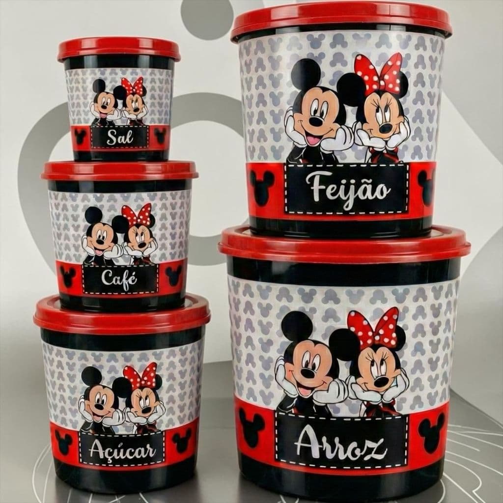Conjunto De Potes Mantimentos Mickey Preto Luxo
