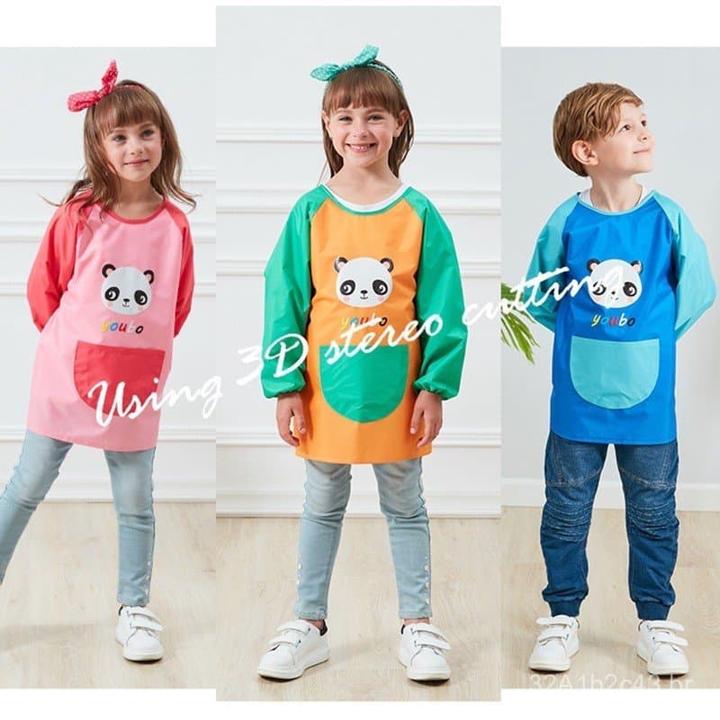 Avental infantil com logotipo estampado, novo avental de manga comprida à prova d'água e à prova de óleo, roupa para pin