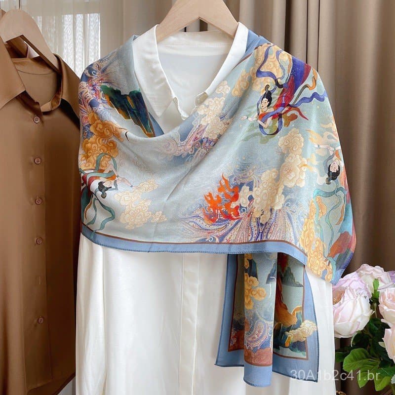 Lenço de seda crepe duplo de Hangzhou, lenço longo, lenço de pescoço de seda de amoreira estilo coreano para mulheres, p