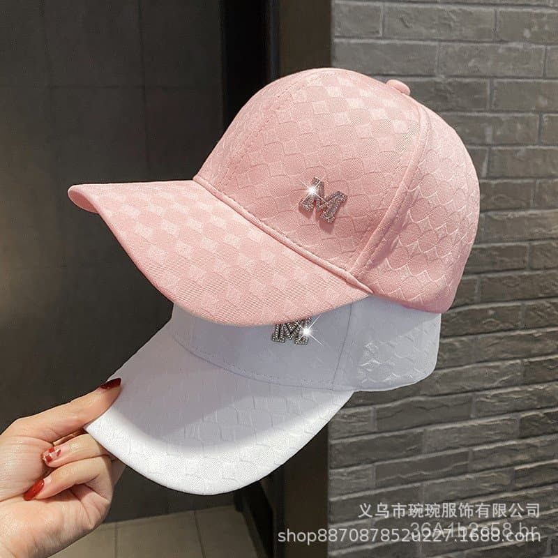 Novo boné de beisebol feminino com padrão de diamante e strass, tamanho M, estilo coreano, boné de proteção solar, chapé