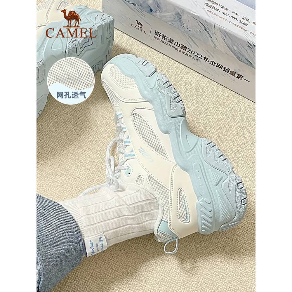 Camel creme estrela mar papai sapatos 2026 verão malha de sola grossa aumentando sapatos esportivos casuais ao ar livre