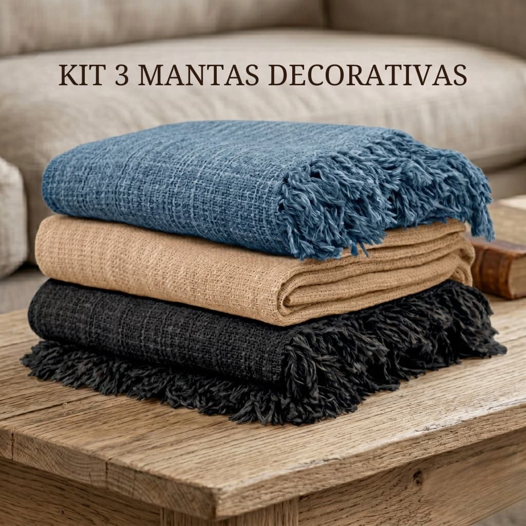 Kit 3 Mantas para Sofá 210x120 Pop Mini Otimo Custo Beneficio Artesanal