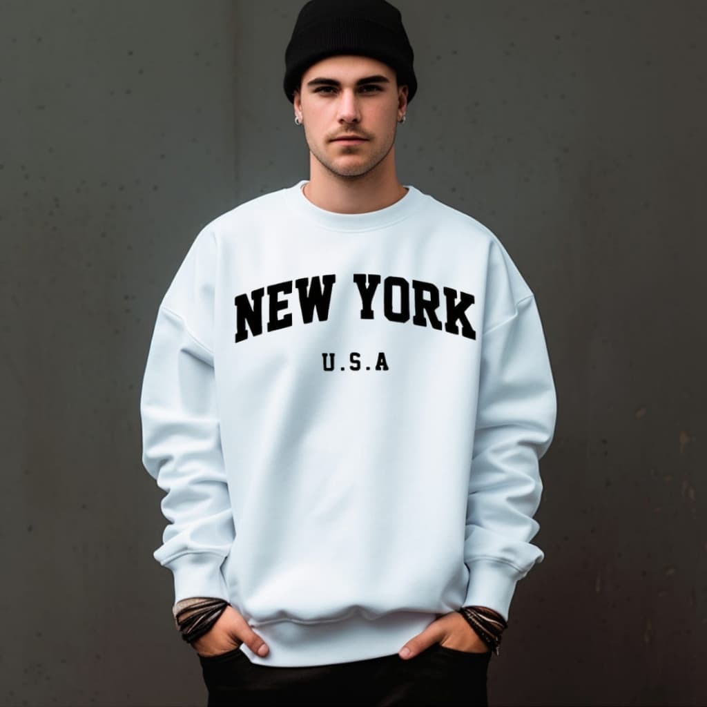 Moletom New York Gola Redonda Liso Unissex Blusa De Frio Sem Capuz Gola careca