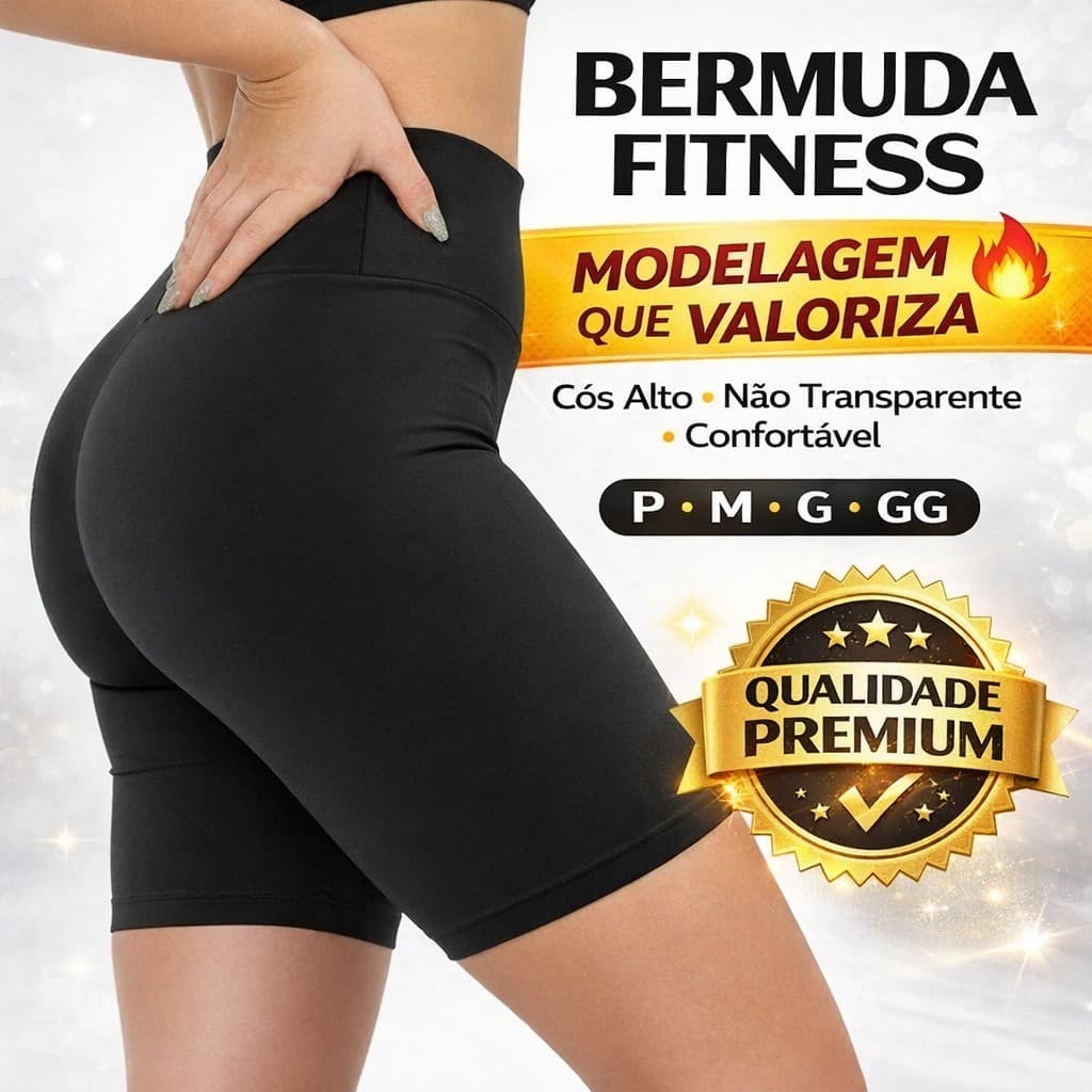 Bermuda Ciclista Feminina Fitness Cós Alto Modeladora Academia Suplex Não Transparente P ao GG