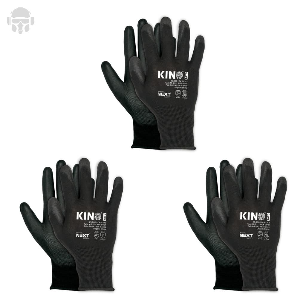 3 Pares Luva Multiuso Next Safety PU Kino Tato - Precisão, Conforto e Antiestática