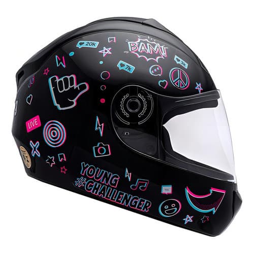 Capacete Moto Infantil Criança Fly Young Live Cor Preto Brilhante Tamanho Do Capacete 52